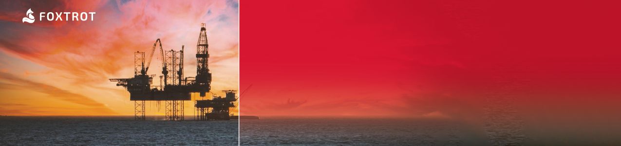 Offshore oil platform at sunset